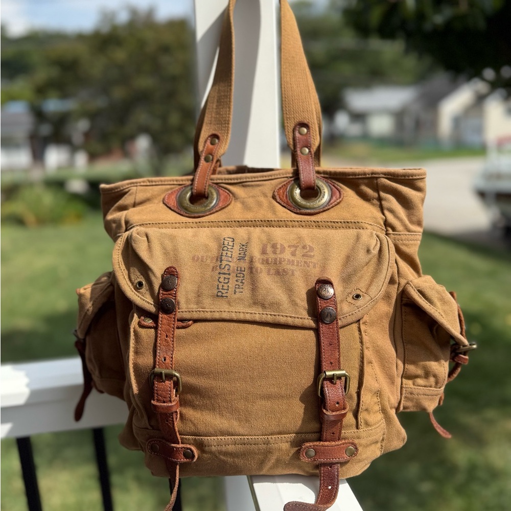 Kakadu Trader Oiled Canvas Satchel with leather accents